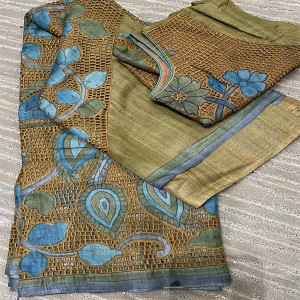 Tussar silk with ready blouse-017 